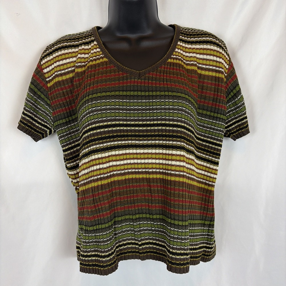 Vtg Its Our Time Sweater Womens Juniors Large Striped Ribbed Stretch V-Neck 90’s